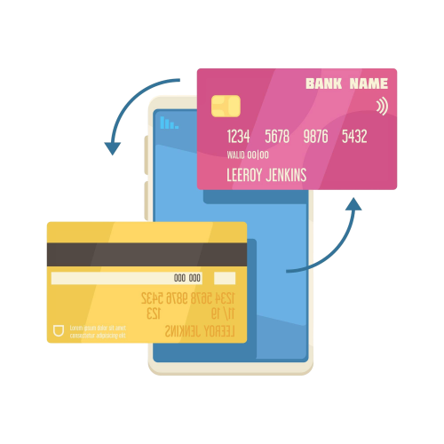 online-mobile-bank-composition-with-images-smartphone-two-credit-cards-with-exchange-arrows-vector-illustration online-mobile-bank-composition-with-images-smartphone-two-credit-cards-with-exchange-arrows-vector-illustration